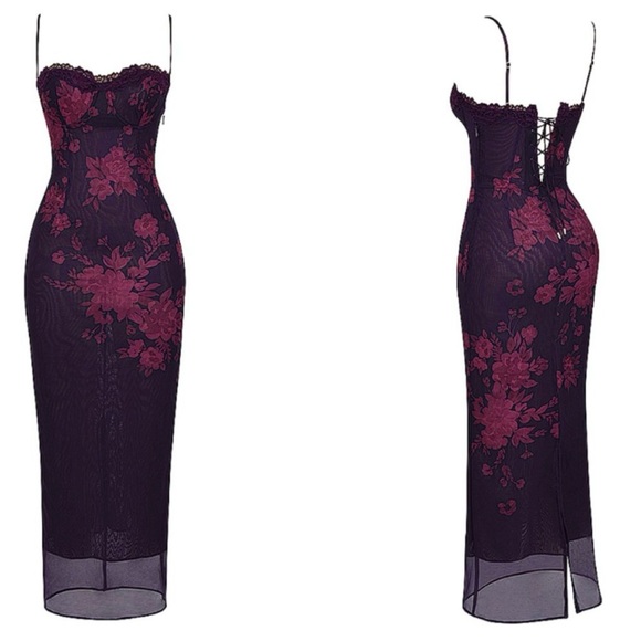 House of CB Aiza Grape Floral Print Maxi Dress - Picture 3 of 9